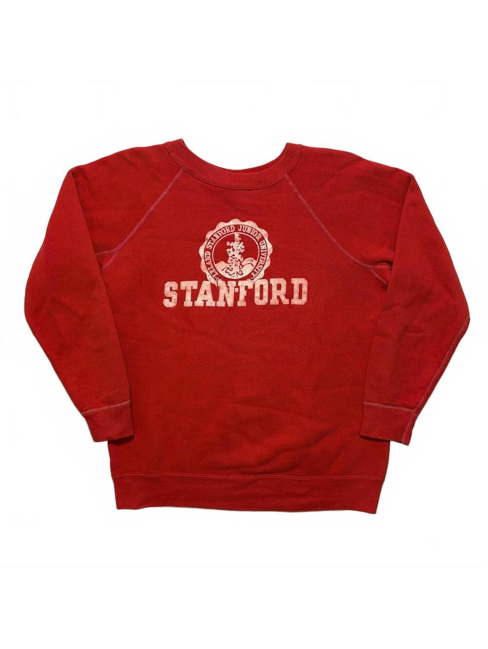 VTG 60's Stanford University Flock Print Raglan Crewneck Sweatshirt Men's S Red